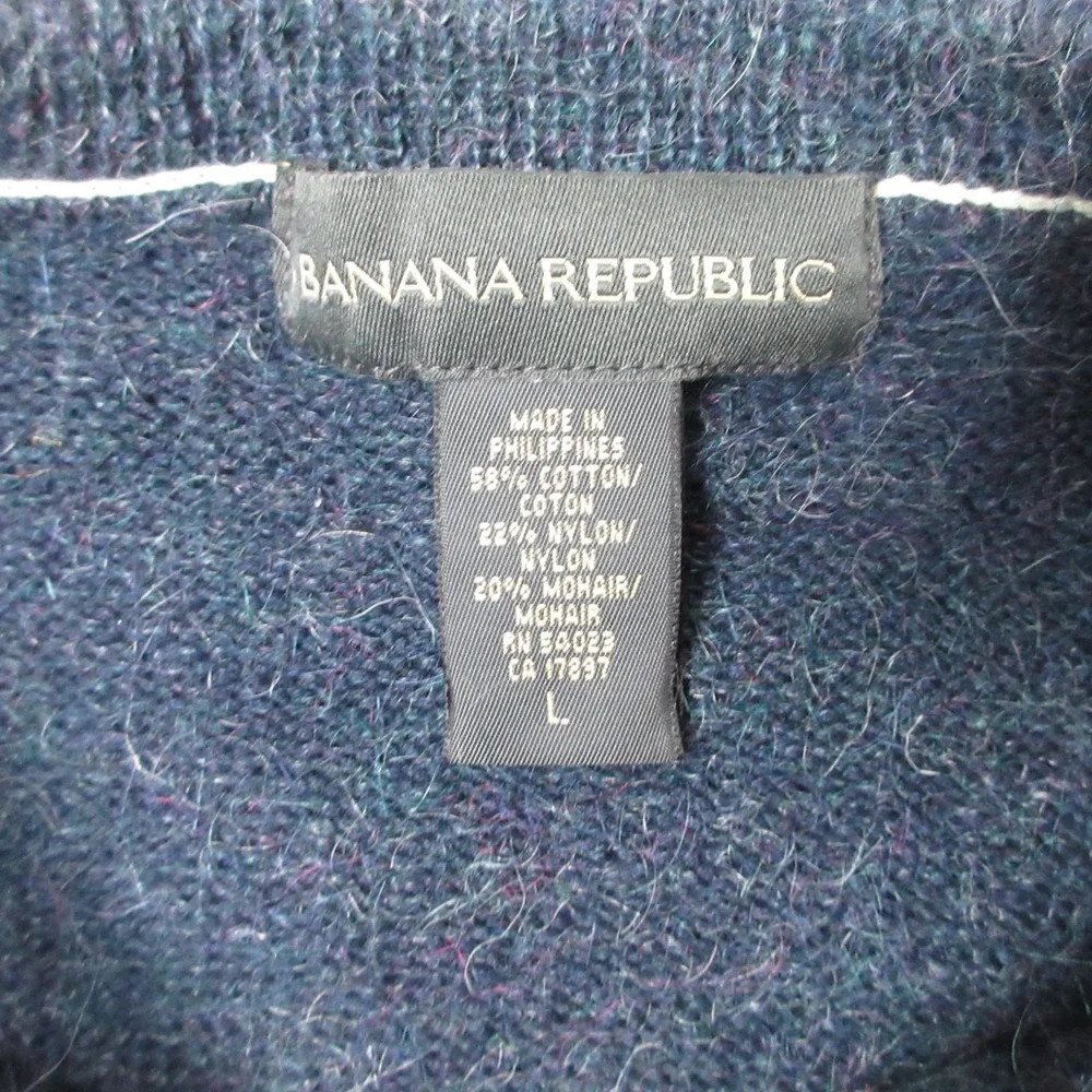 Vintage Banana Republic Sweater Mens Large Blue Cream Stripe Mohair Crewneck Y2K